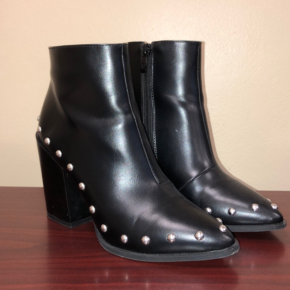 Nasty Gal Studded Faux Leather Black Ankle Booties
